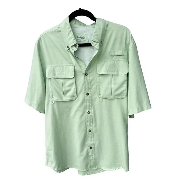 Cabela's Men's Green Collared Short Sleeve Pockets Button Down Shirt Size Medium - Picture 1 of 7